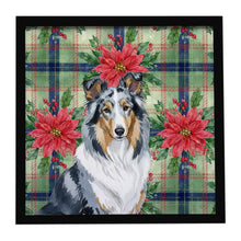 Load image into Gallery viewer, Blue Merle Collie Christmas PoinsettIas Framed Metal Print