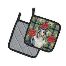Load image into Gallery viewer, Blue Merle Collie Christmas PoinsettIas Pair of Pot Holders