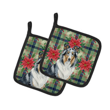 Load image into Gallery viewer, Blue Merle Collie Christmas PoinsettIas Pair of Pot Holders