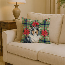 Load image into Gallery viewer, Blue Merle Collie Christmas PoinsettIas Throw Pillow