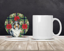 Load image into Gallery viewer, Blue Merle Collie Christmas PoinsettIas Large Sandstone Coasters Pack of 4