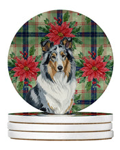 Load image into Gallery viewer, Blue Merle Collie Christmas PoinsettIas Large Sandstone Coasters Pack of 4