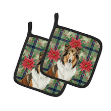 Load image into Gallery viewer, Sable Collie Christmas PoinsettIas Pair of Pot Holders