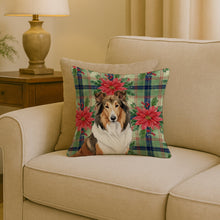Load image into Gallery viewer, Sable Collie Christmas PoinsettIas Throw Pillow