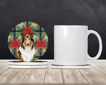 Load image into Gallery viewer, Sable Collie Christmas PoinsettIas Large Sandstone Coasters Pack of 4
