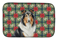 Load image into Gallery viewer, Tricolor Collie Christmas PoinsettIas Dish Drying Mat