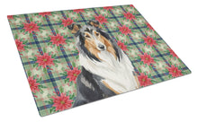 Load image into Gallery viewer, Tricolor Collie Christmas PoinsettIas Glass Cutting Board