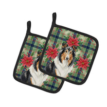 Load image into Gallery viewer, Tricolor Collie Christmas PoinsettIas Pair of Pot Holders