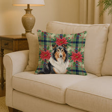 Load image into Gallery viewer, Tricolor Collie Christmas PoinsettIas Throw Pillow