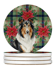 Load image into Gallery viewer, Tricolor Collie Christmas PoinsettIas Large Sandstone Coasters Pack of 4
