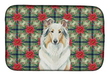 Load image into Gallery viewer, White Collie Christmas PoinsettIas Dish Drying Mat