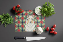 Load image into Gallery viewer, White Collie Christmas PoinsettIas Glass Cutting Board