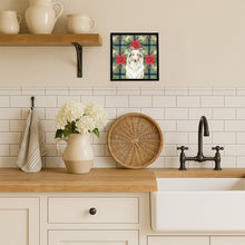 Load image into Gallery viewer, White Collie Christmas PoinsettIas Framed Metal Print