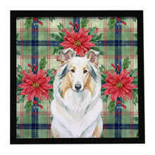 Load image into Gallery viewer, White Collie Christmas PoinsettIas Framed Metal Print