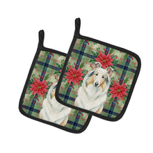 Load image into Gallery viewer, White Collie Christmas PoinsettIas Pair of Pot Holders