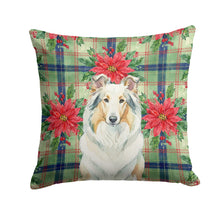 Load image into Gallery viewer, White Collie Christmas PoinsettIas Throw Pillow