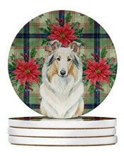 Load image into Gallery viewer, White Collie Christmas PoinsettIas Large Sandstone Coasters Pack of 4