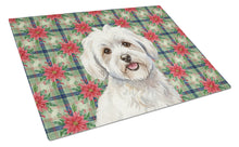 Load image into Gallery viewer, Coton de Tulear Christmas PoinsettIas Glass Cutting Board