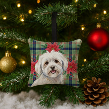 Load image into Gallery viewer, Coton de Tulear Christmas PoinsettIas Hanging Square Fabric Ornament 3.5 x 3.5