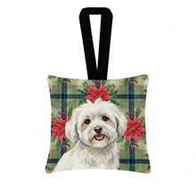 Load image into Gallery viewer, Coton de Tulear Christmas PoinsettIas Hanging Square Fabric Ornament 3.5 x 3.5