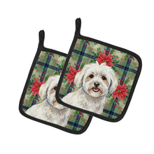 Load image into Gallery viewer, Coton de Tulear Christmas PoinsettIas Pair of Pot Holders