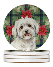 Load image into Gallery viewer, Coton de Tulear Christmas PoinsettIas Large Sandstone Coasters Pack of 4