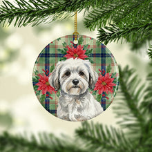 Load image into Gallery viewer, White with Gray Coton de Tulear Christmas PoinsettIas Ceramic Ornament