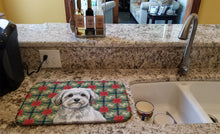 Load image into Gallery viewer, White with Gray Coton de Tulear Christmas PoinsettIas Dish Drying Mat