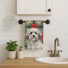 Load image into Gallery viewer, White with Gray Coton de Tulear Christmas PoinsettIas Kitchen Towel