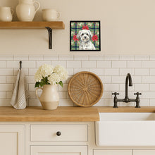 Load image into Gallery viewer, White with Gray Coton de Tulear Christmas PoinsettIas Framed Metal Print