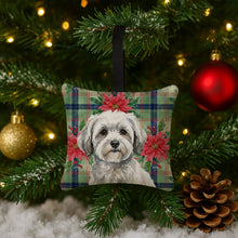 Load image into Gallery viewer, White with Gray Coton de Tulear Christmas PoinsettIas Hanging Square Fabric Ornament 3.5 x 3.5