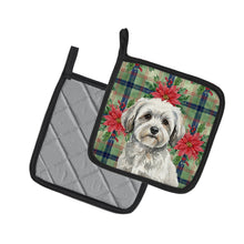 Load image into Gallery viewer, White with Gray Coton de Tulear Christmas PoinsettIas Pair of Pot Holders