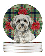 Load image into Gallery viewer, White with Gray Coton de Tulear Christmas PoinsettIas Large Sandstone Coasters Pack of 4