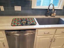 Load image into Gallery viewer, Black and Tan Dachshund Christmas PoinsettIas Dish Drying Mat