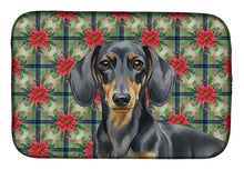 Load image into Gallery viewer, Black and Tan Dachshund Christmas PoinsettIas Dish Drying Mat
