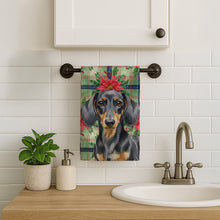 Load image into Gallery viewer, Black and Tan Dachshund Christmas PoinsettIas Kitchen Towel
