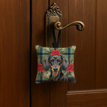 Load image into Gallery viewer, Black and Tan Dachshund Christmas PoinsettIas Hanging Square Fabric Ornament 3.5 x 3.5
