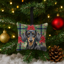 Load image into Gallery viewer, Black and Tan Dachshund Christmas PoinsettIas Hanging Square Fabric Ornament 3.5 x 3.5