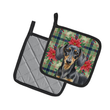 Load image into Gallery viewer, Black and Tan Dachshund Christmas PoinsettIas Pair of Pot Holders
