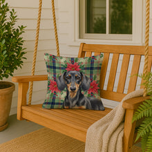 Load image into Gallery viewer, Black and Tan Dachshund Christmas PoinsettIas Throw Pillow