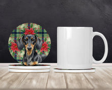 Load image into Gallery viewer, Black and Tan Dachshund Christmas PoinsettIas Large Sandstone Coasters Pack of 4