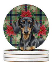 Load image into Gallery viewer, Black and Tan Dachshund Christmas PoinsettIas Large Sandstone Coasters Pack of 4