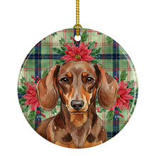 Load image into Gallery viewer, Chocolate and Tan Dachshund Christmas PoinsettIas Ceramic Ornament
