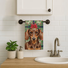 Load image into Gallery viewer, Chocolate and Tan Dachshund Christmas PoinsettIas Kitchen Towel