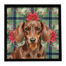 Load image into Gallery viewer, Chocolate and Tan Dachshund Christmas PoinsettIas Framed Metal Print