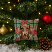 Load image into Gallery viewer, Chocolate and Tan Dachshund Christmas PoinsettIas Hanging Square Fabric Ornament 3.5 x 3.5