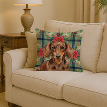 Load image into Gallery viewer, Chocolate and Tan Dachshund Christmas PoinsettIas Throw Pillow