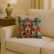 Load image into Gallery viewer, Chocolate and Tan Dachshund Christmas PoinsettIas Throw Pillow