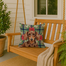 Load image into Gallery viewer, Chocolate and Tan Dachshund Christmas PoinsettIas Throw Pillow