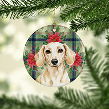 Load image into Gallery viewer, Cream Dachshund Christmas PoinsettIas Ceramic Ornament